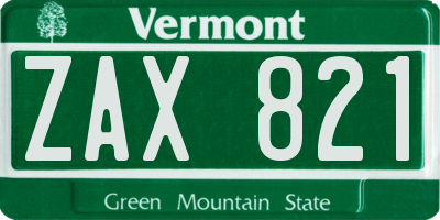 VT license plate ZAX821