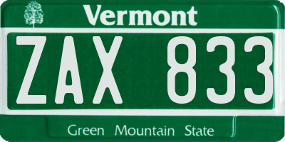 VT license plate ZAX833