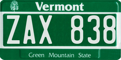 VT license plate ZAX838