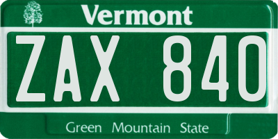 VT license plate ZAX840