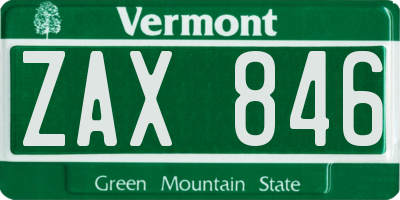 VT license plate ZAX846