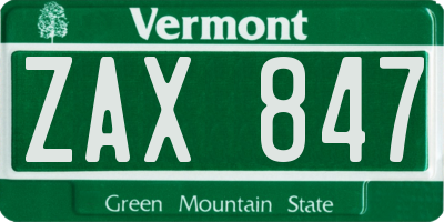 VT license plate ZAX847