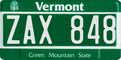 VT license plate ZAX848