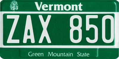 VT license plate ZAX850