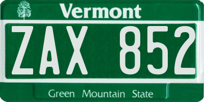 VT license plate ZAX852