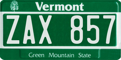 VT license plate ZAX857