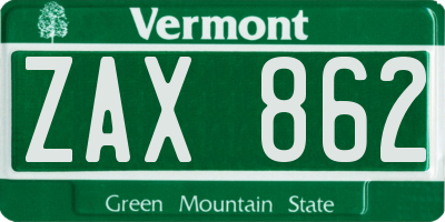 VT license plate ZAX862