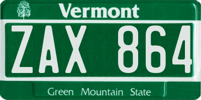 VT license plate ZAX864