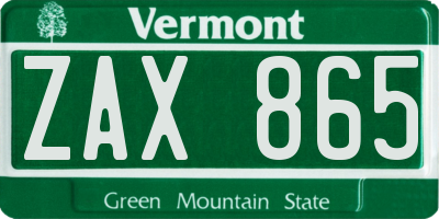 VT license plate ZAX865