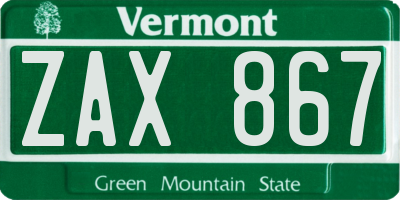 VT license plate ZAX867