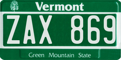 VT license plate ZAX869