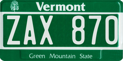 VT license plate ZAX870