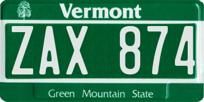 VT license plate ZAX874