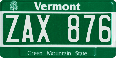 VT license plate ZAX876