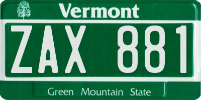 VT license plate ZAX881
