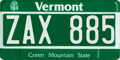 VT license plate ZAX885