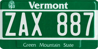 VT license plate ZAX887