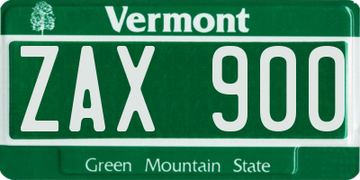 VT license plate ZAX900