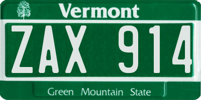 VT license plate ZAX914