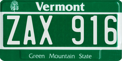 VT license plate ZAX916