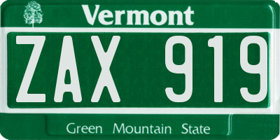 VT license plate ZAX919