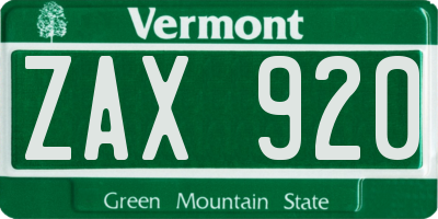 VT license plate ZAX920