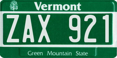 VT license plate ZAX921