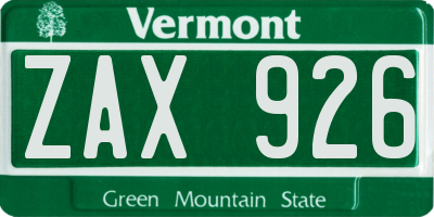VT license plate ZAX926
