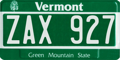 VT license plate ZAX927