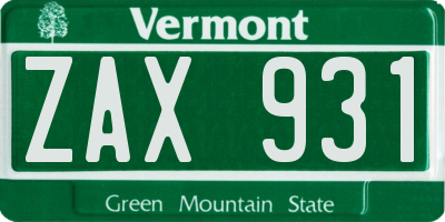 VT license plate ZAX931