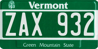 VT license plate ZAX932