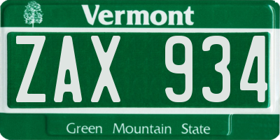 VT license plate ZAX934