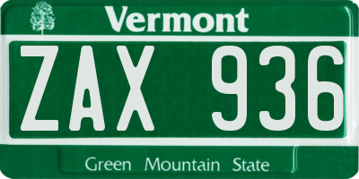 VT license plate ZAX936