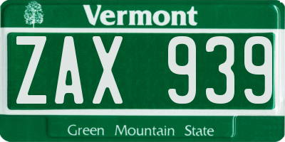 VT license plate ZAX939