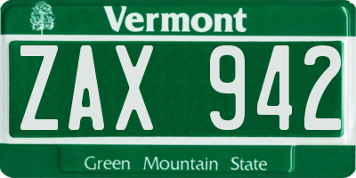 VT license plate ZAX942
