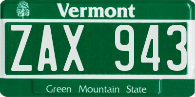 VT license plate ZAX943