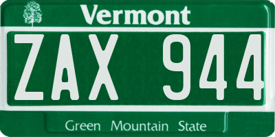VT license plate ZAX944