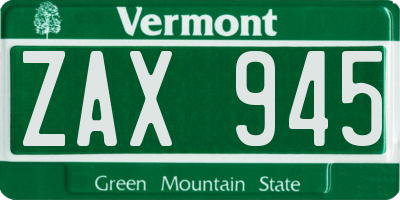 VT license plate ZAX945