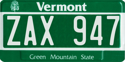 VT license plate ZAX947