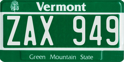 VT license plate ZAX949