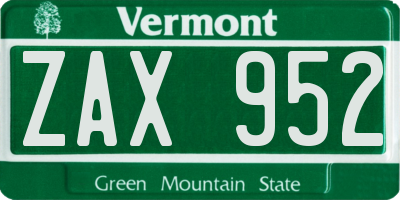VT license plate ZAX952