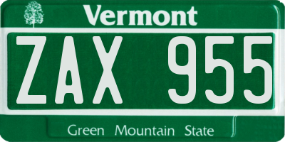 VT license plate ZAX955