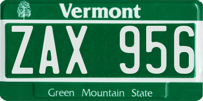 VT license plate ZAX956