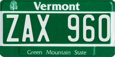 VT license plate ZAX960