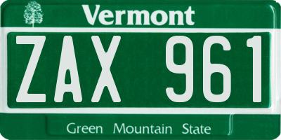 VT license plate ZAX961