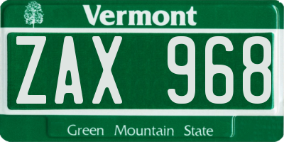 VT license plate ZAX968