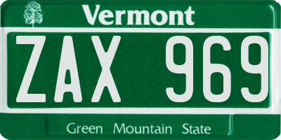 VT license plate ZAX969