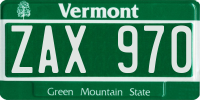VT license plate ZAX970