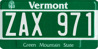 VT license plate ZAX971
