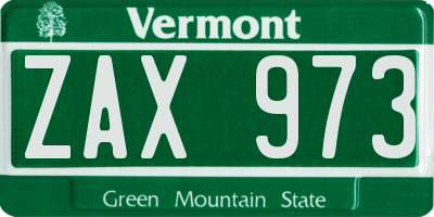 VT license plate ZAX973